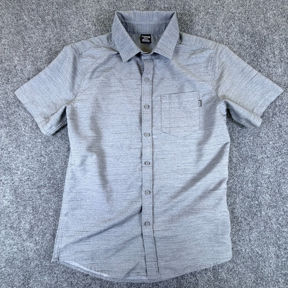 Hurley Shirt Men Small Heather Gray Stretch Short Sleeve Button Up Pocket Casual